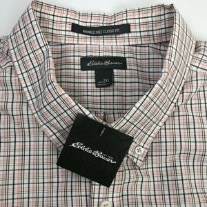 NWT Eddie Bauer Men's Size 2XL Gray/Coral Plaid Button Down Shirt S/S